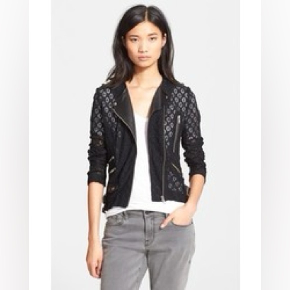 EUC The Kooples Lace Leather Moto Jacket